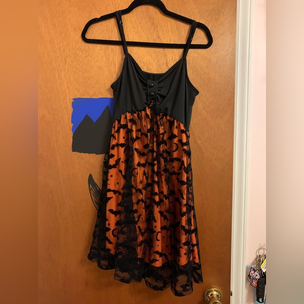 Orange and black bat mesh dress